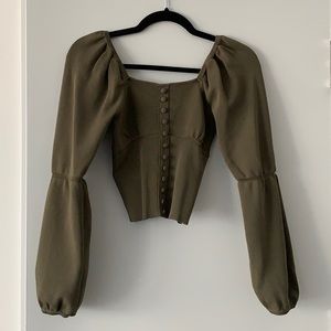 Zara green, puff sleeve, square neck top size XS